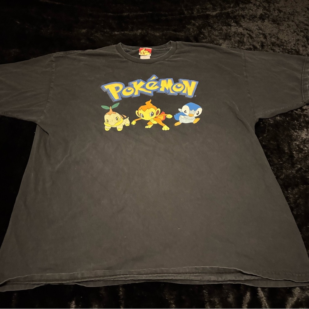 Mens 2XL Vintage Y2K 2007 Pokemon Gen IV Starter Turtwig Chimchar Pipkup Tshirt